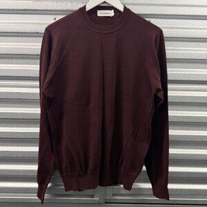 JIL SANDER burgundy wool silk blend lightweight classic sweater